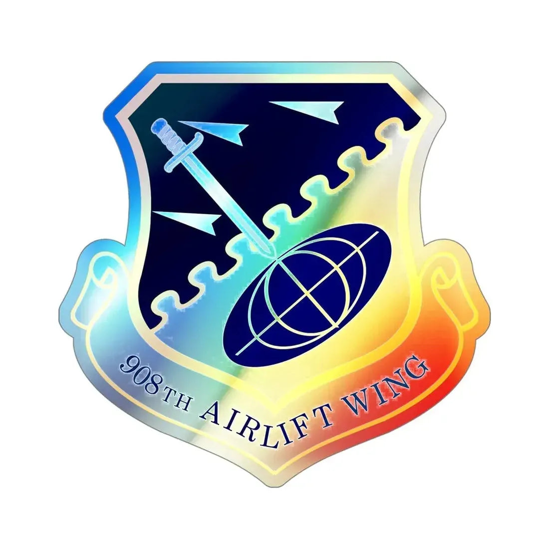 USAF 908th Airlift Wing (U.S. Air Force) Holographic STICKER Die-Cut Vinyl Decal 4 Inch Holographic - The Sticker Space