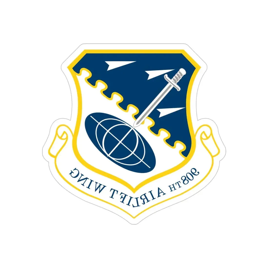 USAF 908th Airlift Wing (U.S. Air Force) REVERSE PRINT Transparent Die-Cut STICKER 4 Inch Die-Cut Transparent - The Sticker Space