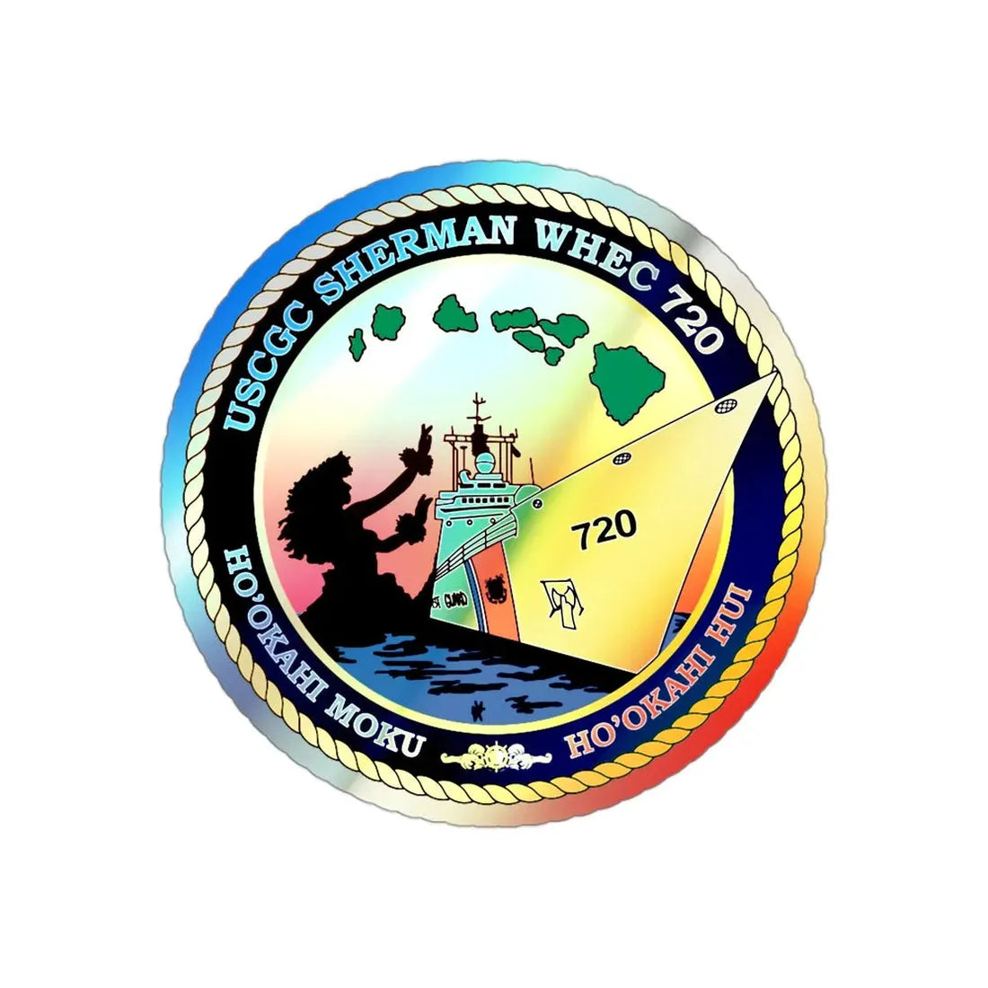 USCCG Sherman (U.S. Coast Guard) Holographic STICKER Die-Cut Vinyl Decal 3 Inch Holographic - The Sticker Space