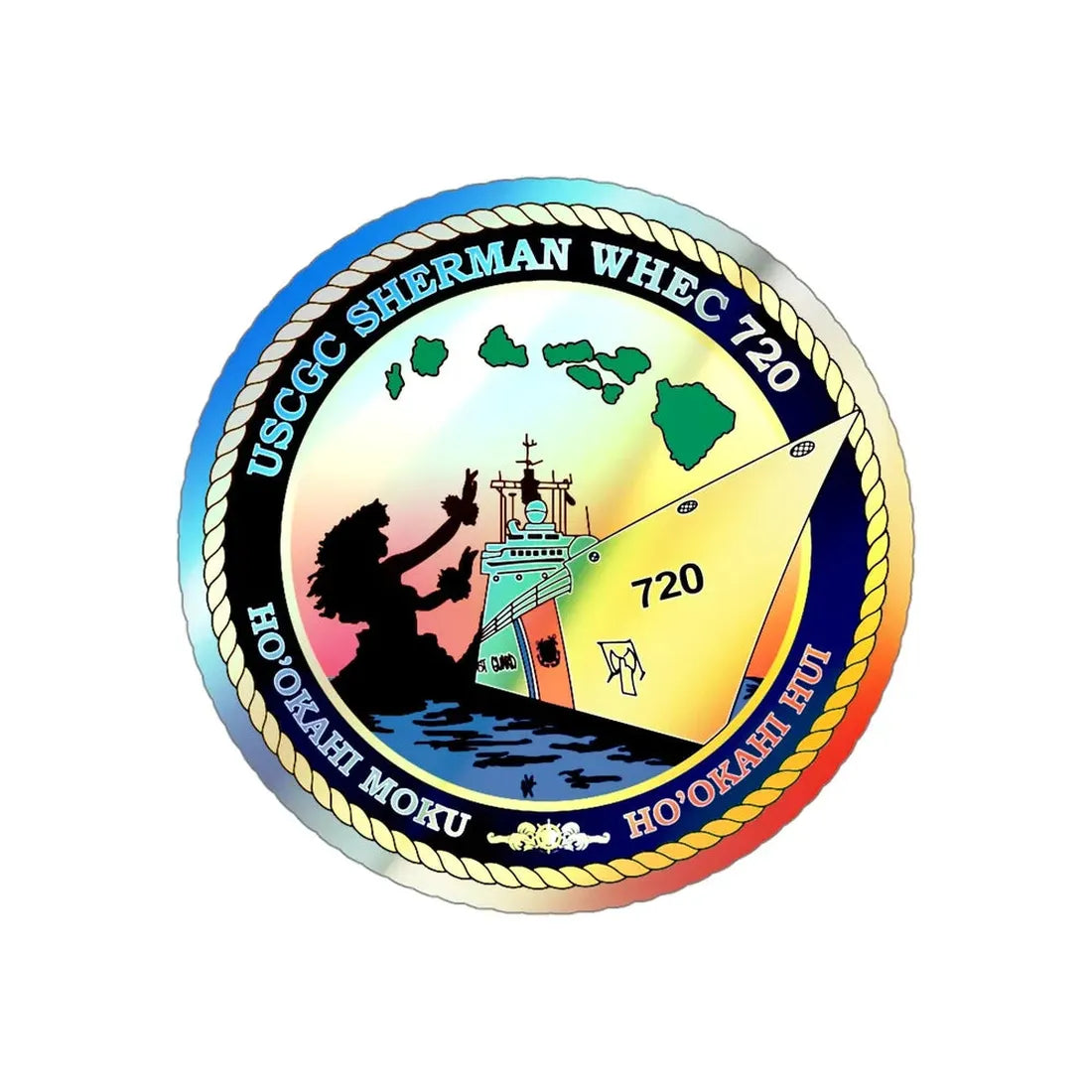 USCCG Sherman (U.S. Coast Guard) Holographic STICKER Die-Cut Vinyl Decal 4 Inch Holographic - The Sticker Space