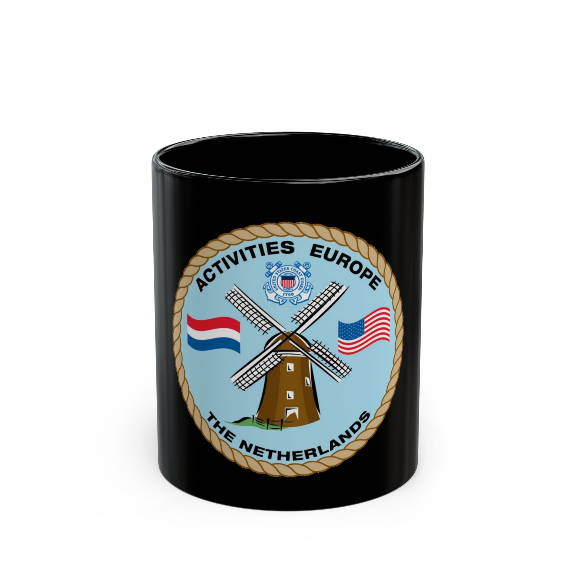 USCG Activities Europe the Netherlands (U.S. Coast Guard) Black Coffee Mug-11oz-The Sticker Space