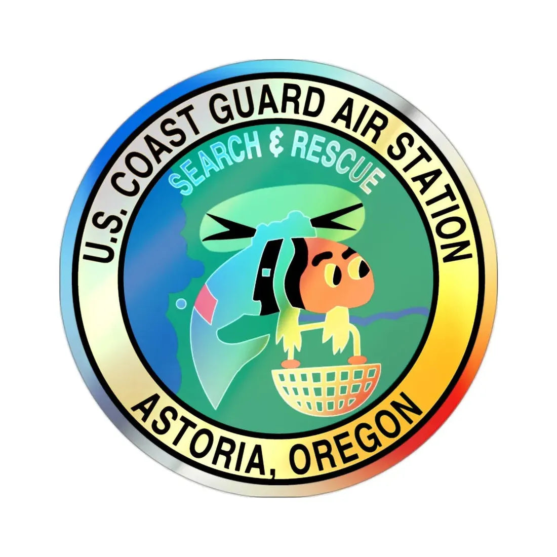USCG Air Station Astoria (U.S. Coast Guard) Holographic STICKER Die-Cut Vinyl Decal 2 Inch - The Sticker Space