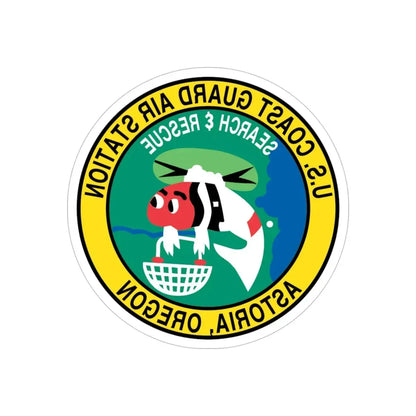 USCG Air Station Astoria (U.S. Coast Guard) REVERSE PRINT Transparent Die-Cut STICKER 5 Inch Die-Cut Transparent - The Sticker Space