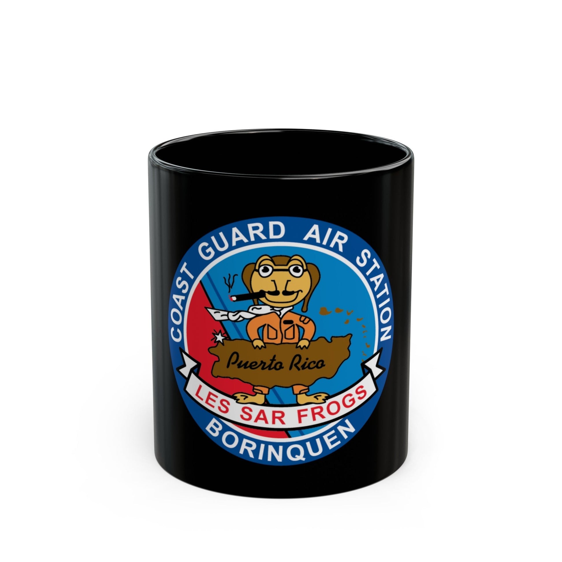 USCG Air Station Borinquen Les SAR Frog (U.S. Coast Guard) Black Coffee Mug-11oz-The Sticker Space