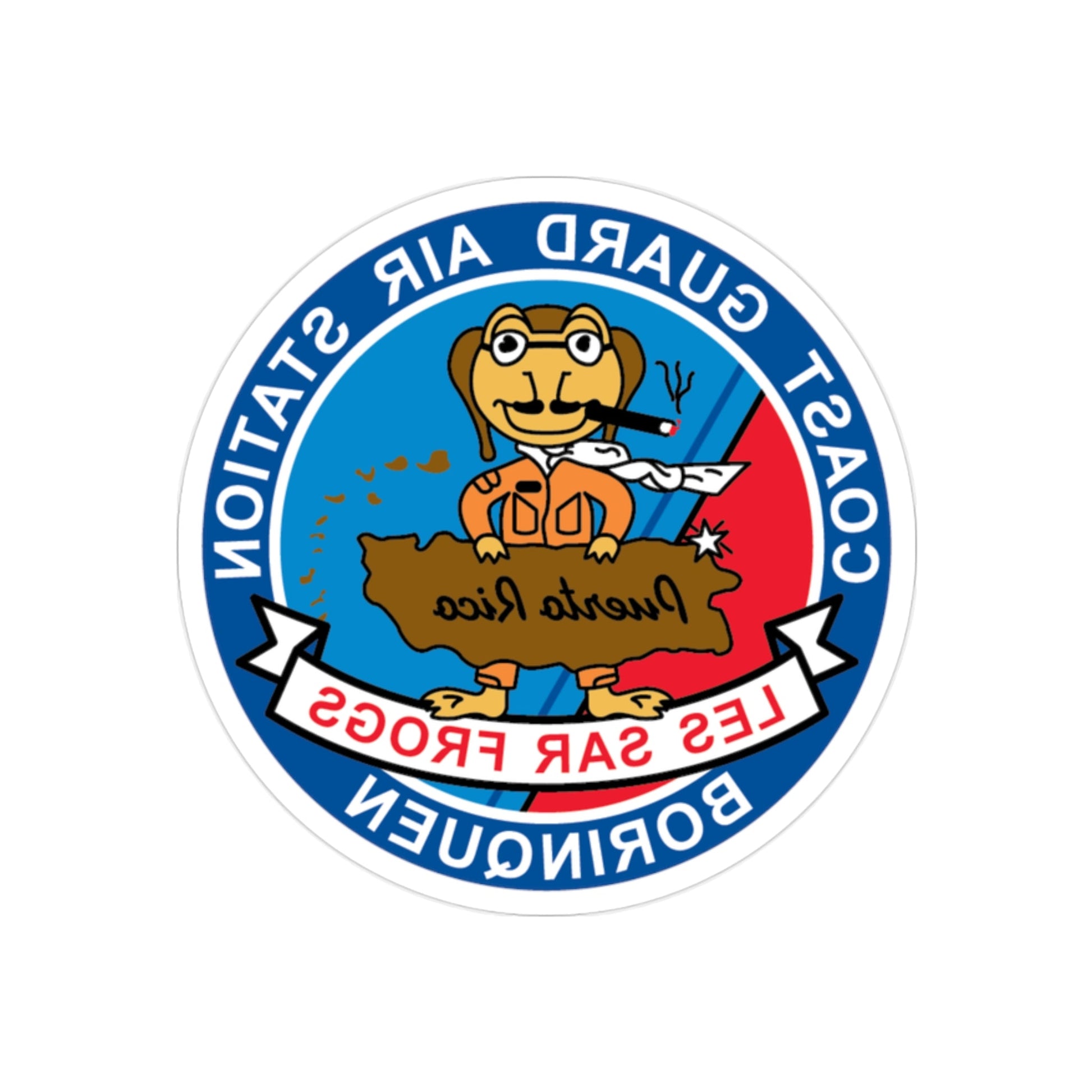 USCG Air Station Borinquen Les SAR Frog (U.S. Coast Guard) REVERSE PRINT Transparent STICKER-2 Inch-The Sticker Space