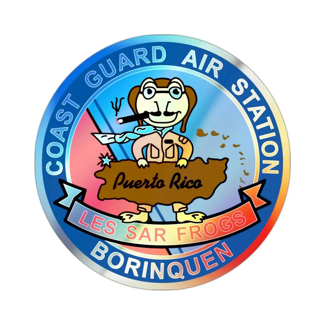 USCG Air Station Borinquen Les SAR Frog (U.S. Coast Guard) Holographic STICKER Die-Cut Vinyl Decal 2 Inch Holographic - The Sticker Space