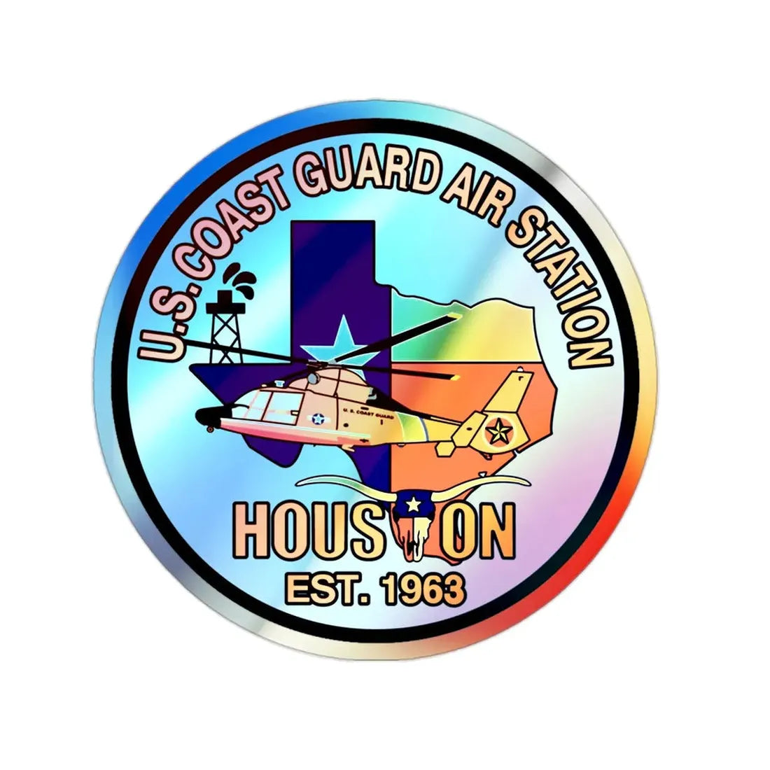 USCG Air Station Houston v2 (U.S. Coast Guard) Holographic STICKER Die-Cut Vinyl Decal 2 Inch Holographic - The Sticker Space