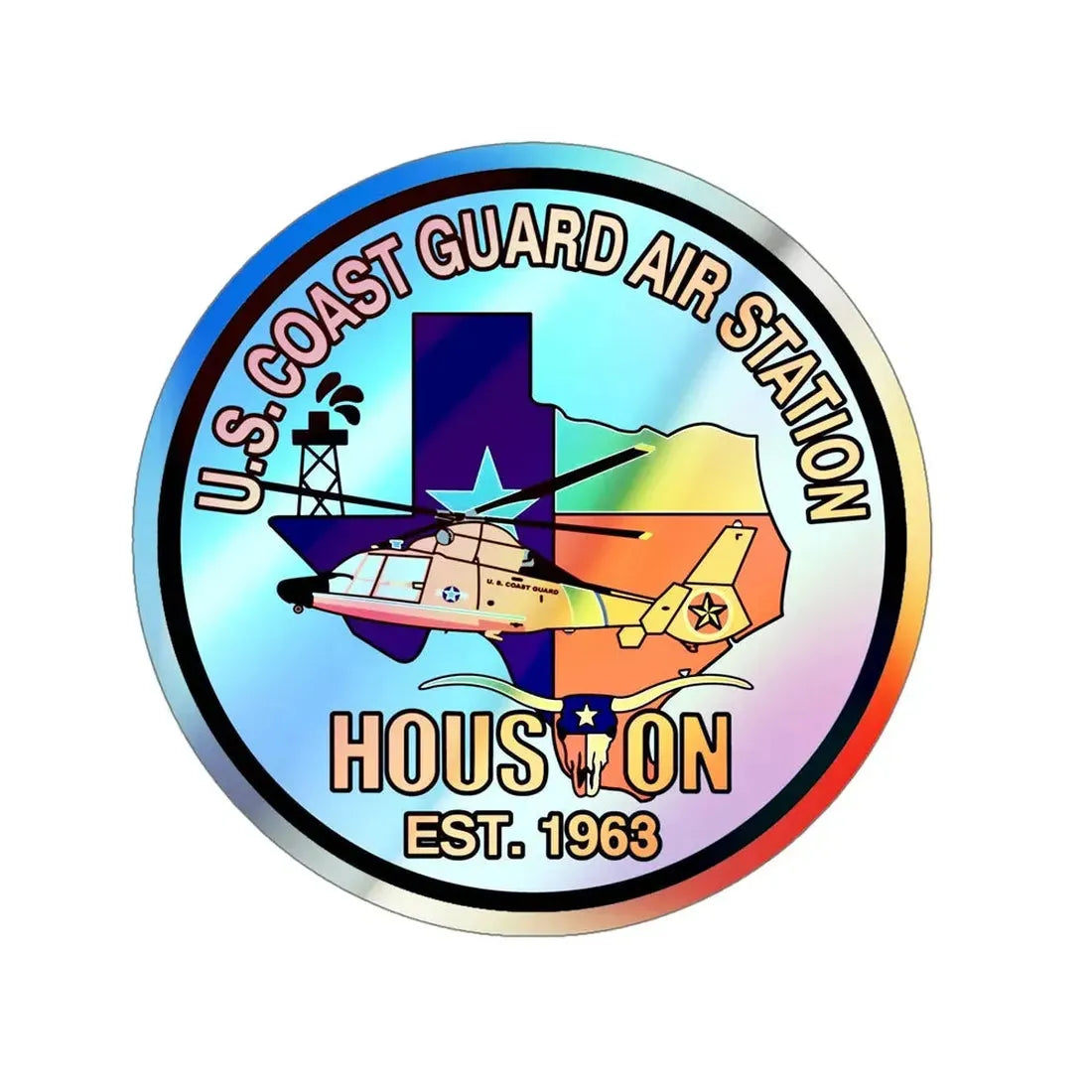 USCG Air Station Houston v2 (U.S. Coast Guard) Holographic STICKER Die-Cut Vinyl Decal 5 Inch Holographic - The Sticker Space