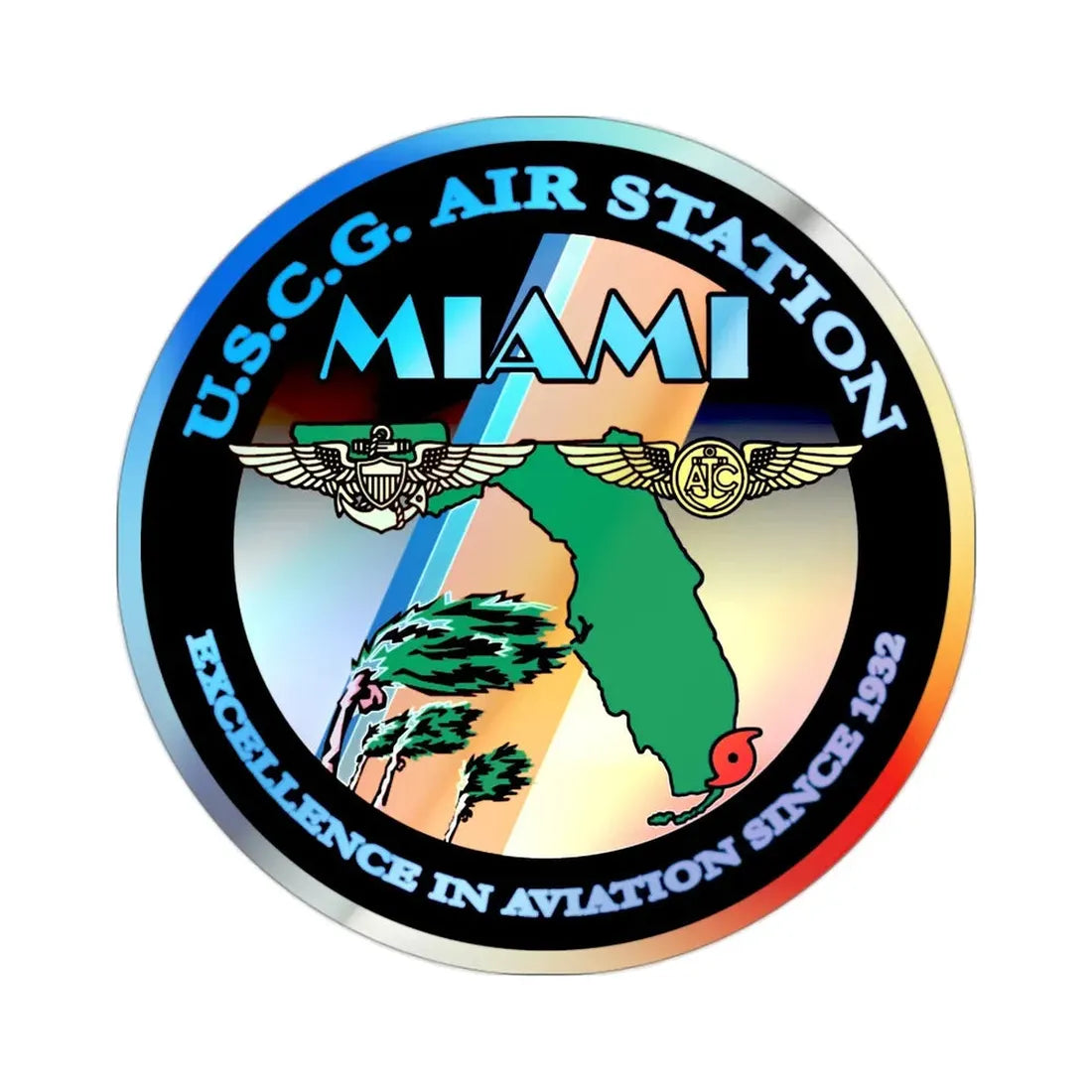 USCG Air Station Miami (U.S. Coast Guard) Holographic STICKER Die-Cut Vinyl Decal 2 Inch - The Sticker Space
