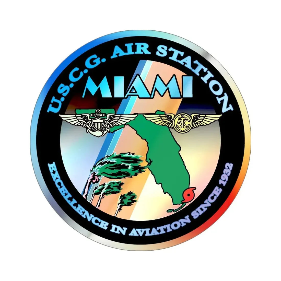 USCG Air Station Miami (U.S. Coast Guard) Holographic STICKER Die-Cut Vinyl Decal 5 Inch - The Sticker Space