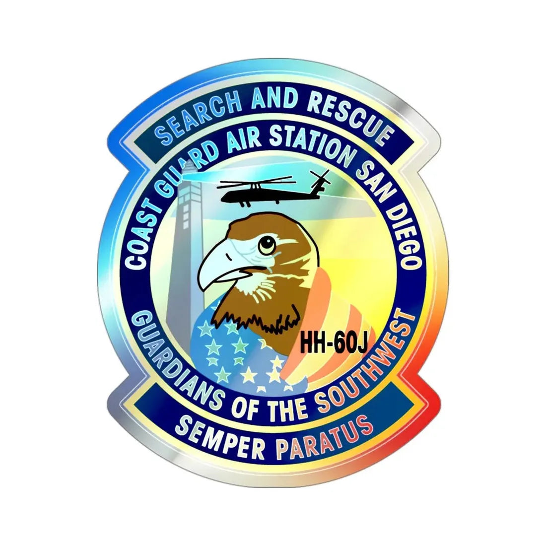 USCG Air Station San Diego Search and Resue (U.S. Coast Guard) Holographic STICKER Die-Cut Vinyl Decal 3 Inch Holographic - The Sticker Space