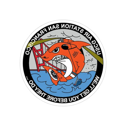 USCG Air Station San Francisco 2 (U.S. Coast Guard) REVERSE PRINT Transparent Die-Cut STICKER 4 Inch Die-Cut Transparent - The Sticker Space