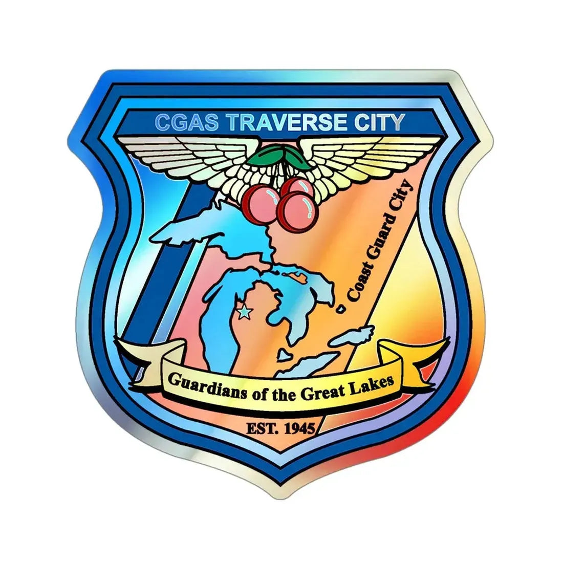 USCG Air Station Traverse City (U.S. Coast Guard) Holographic STICKER Die-Cut Vinyl Decal 4 Inch Holographic - The Sticker Space