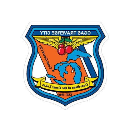 USCG Air Station Traverse City (U.S. Coast Guard) REVERSE PRINT Transparent Die-Cut STICKER 3 Inch Die-Cut Transparent - The Sticker Space