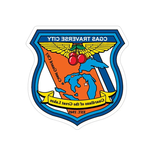 USCG Air Station Traverse City (U.S. Coast Guard) REVERSE PRINT Transparent Die-Cut STICKER 6 Inch Die-Cut Transparent - The Sticker Space