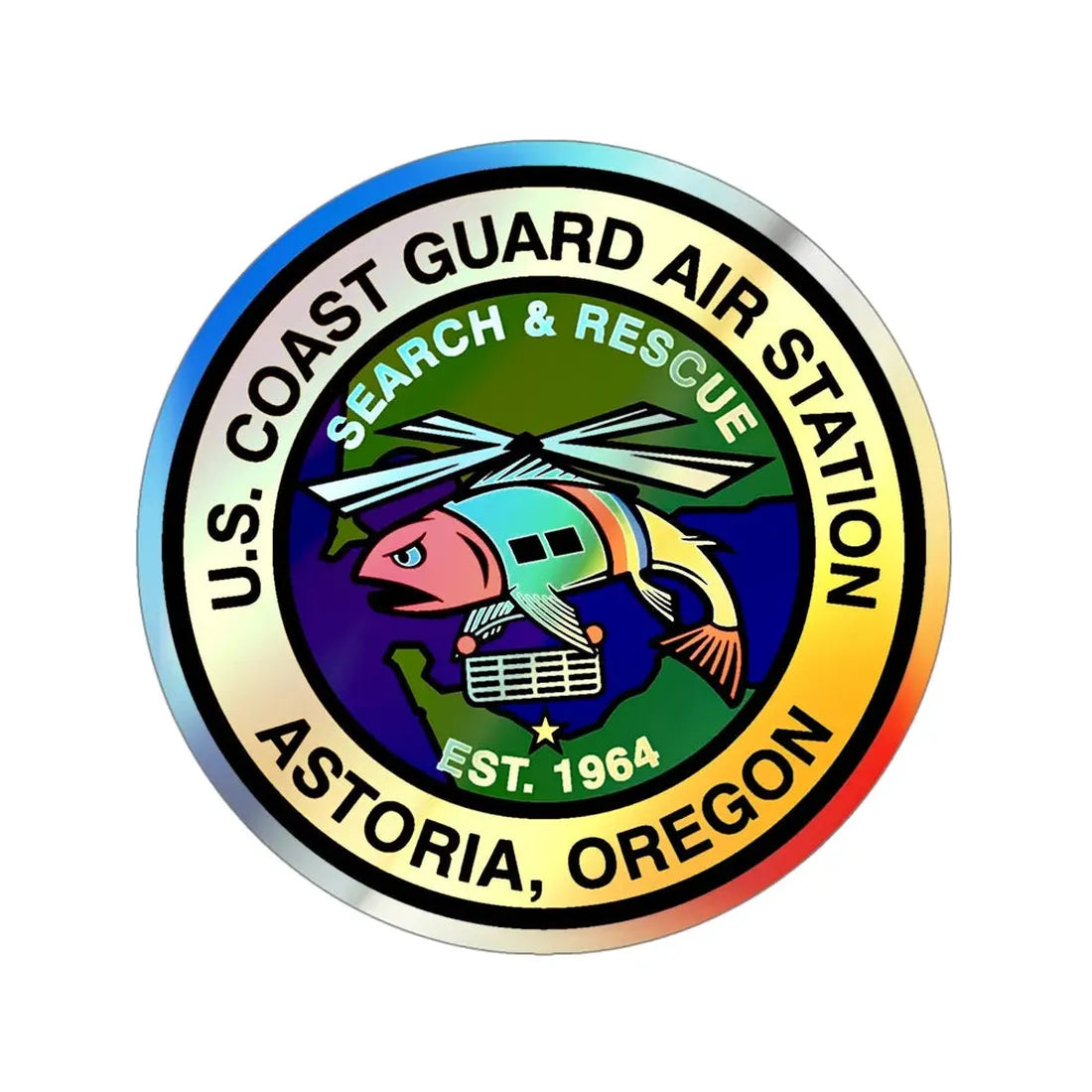 USCG AS Astoria Oregon (U.S. Coast Guard) Holographic STICKER Die-Cut Vinyl Decal 4 Inch Holographic - The Sticker Space