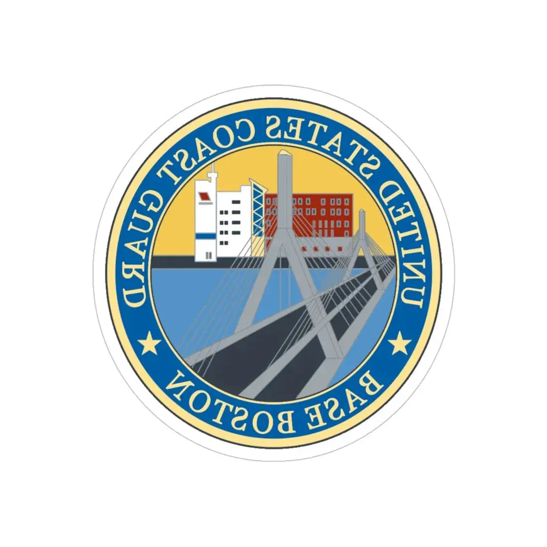 USCG Base Boston (U.S. Coast Guard) REVERSE PRINT Transparent Die-Cut STICKER 4 Inch Die-Cut Transparent - The Sticker Space
