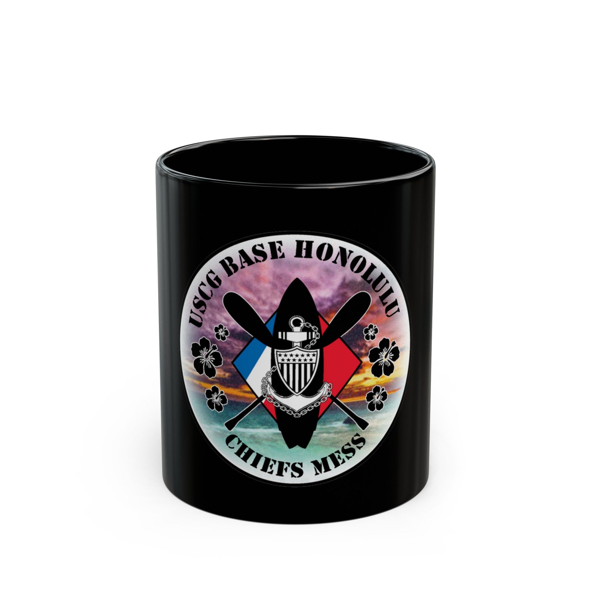 USCG Base Honolulu Chiefs Mess (U.S. Coast Guard) Black Coffee Mug-11oz-The Sticker Space