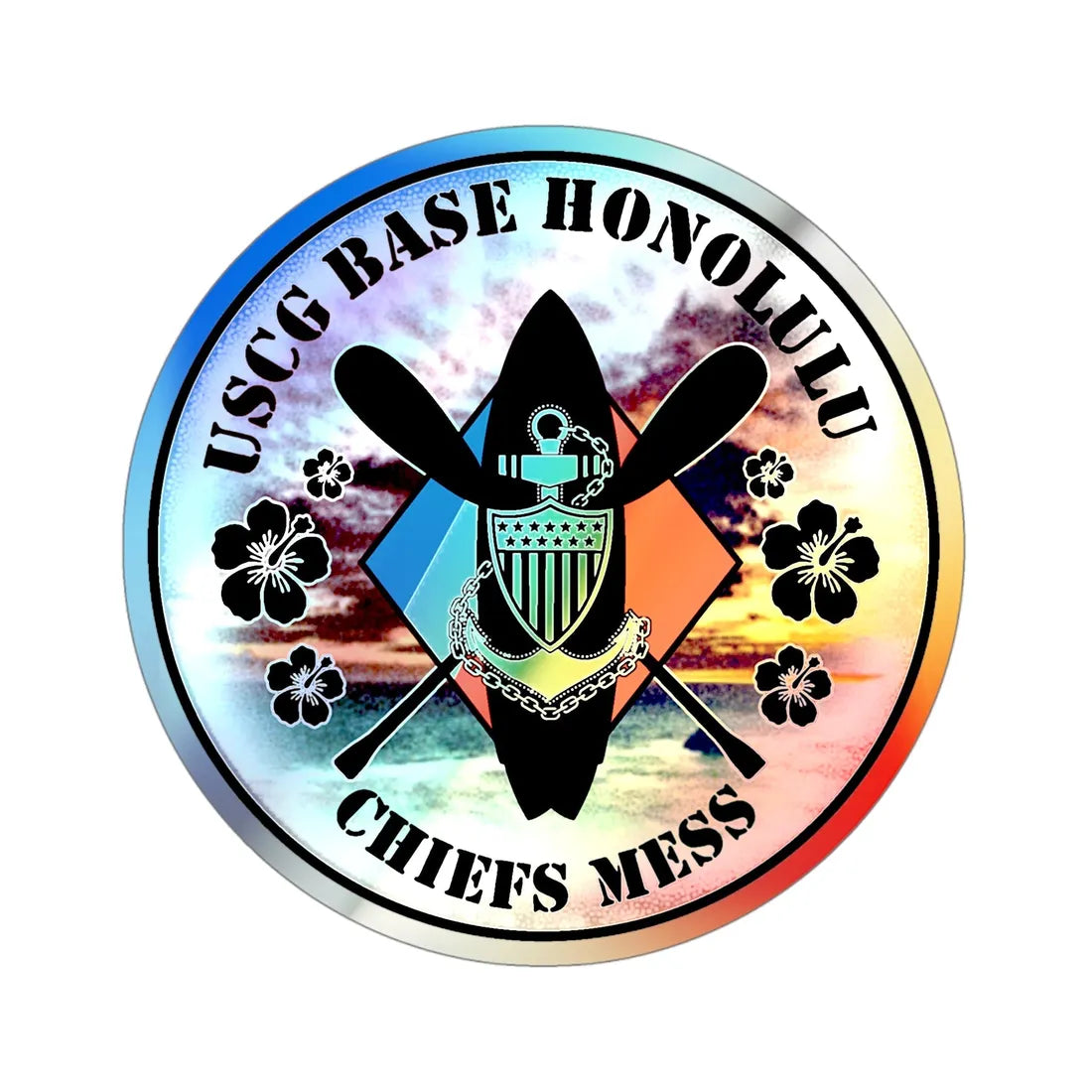 USCG Base Honolulu Chiefs Mess (U.S. Coast Guard) Holographic STICKER Die-Cut Vinyl Decal 4 Inch Holographic - The Sticker Space