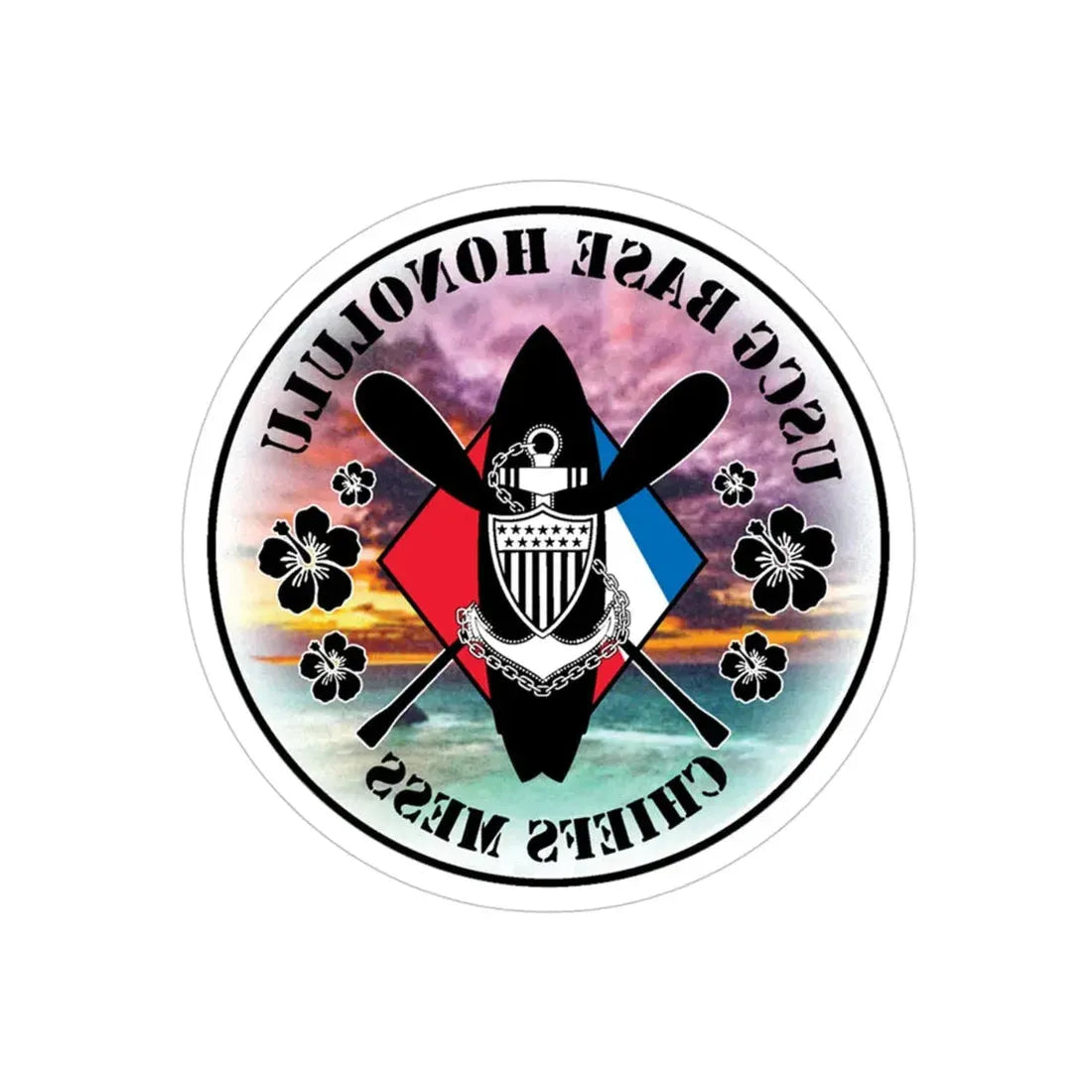 USCG Base Honolulu Chiefs Mess (U.S. Coast Guard) REVERSE PRINT Transparent Die-Cut STICKER 4 Inch Die-Cut Transparent - The Sticker Space