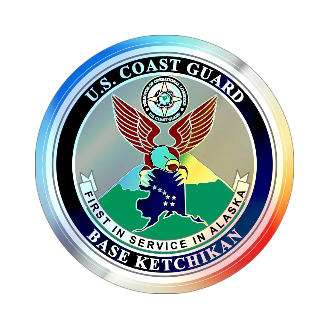 USCG Base Ketchikan (U.S. Coast Guard) Holographic STICKER Die-Cut Vinyl Decal 3 Inch Holographic - The Sticker Space
