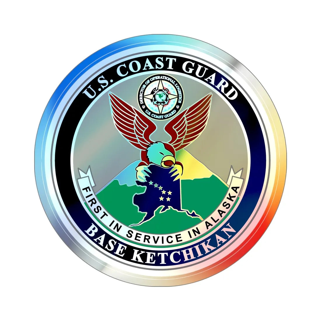 USCG Base Ketchikan (U.S. Coast Guard) Holographic STICKER Die-Cut Vinyl Decal 5 Inch Holographic - The Sticker Space