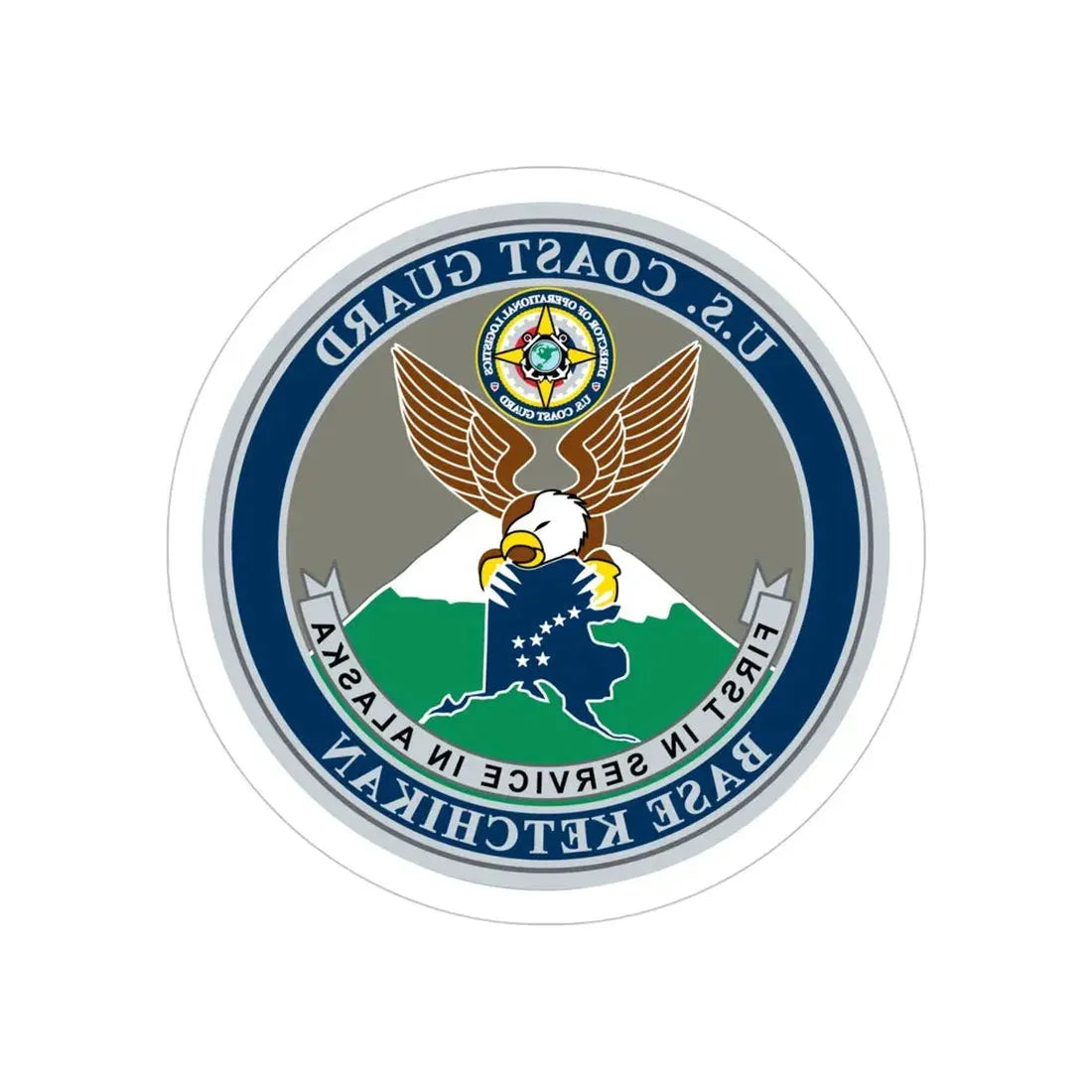 USCG Base Ketchikan (U.S. Coast Guard) REVERSE PRINT Transparent Die-Cut STICKER 4 Inch Die-Cut Transparent - The Sticker Space