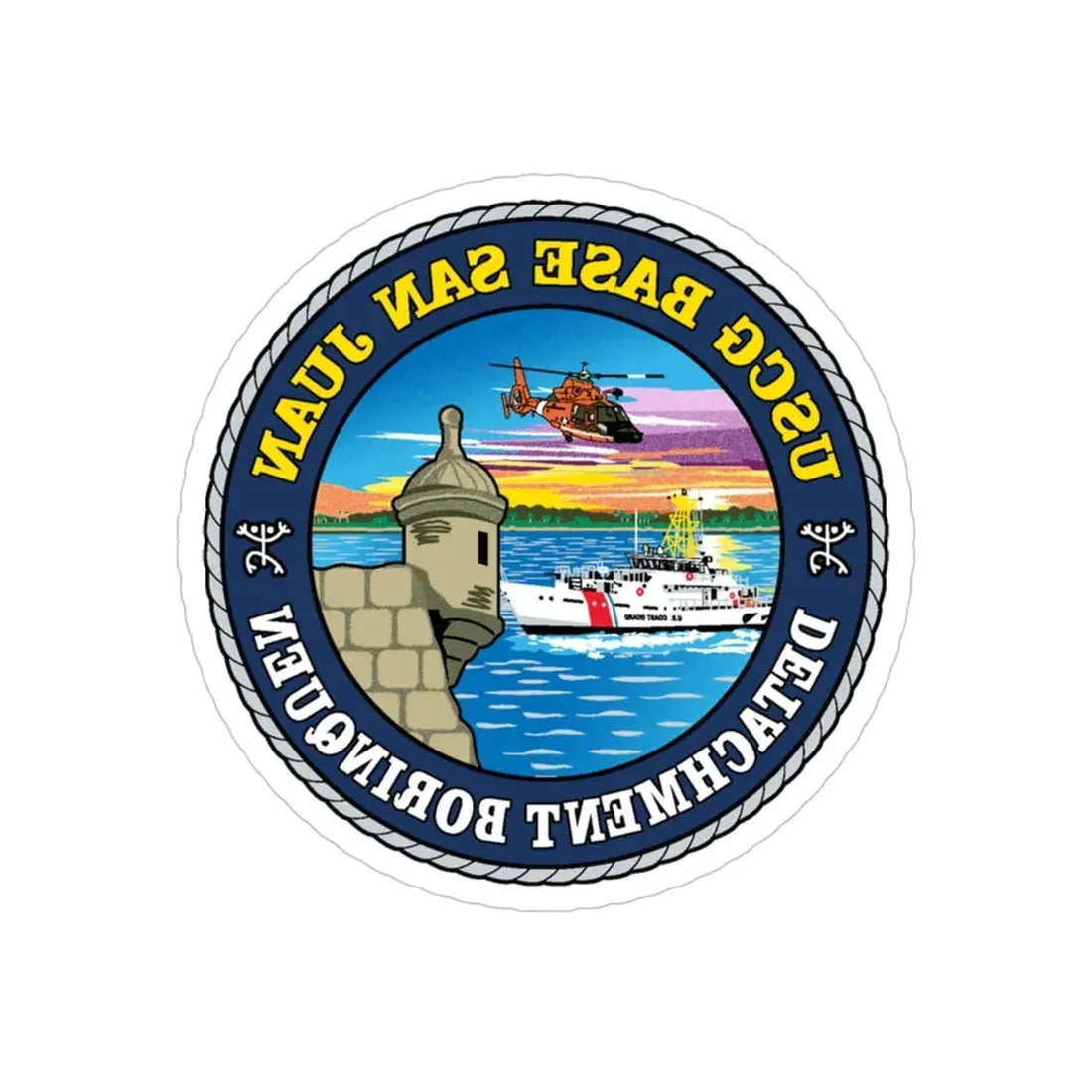 USCG Base San Juan (U.S. Coast Guard) REVERSE PRINT Transparent Die-Cut STICKER 4 Inch Die-Cut Transparent - The Sticker Space