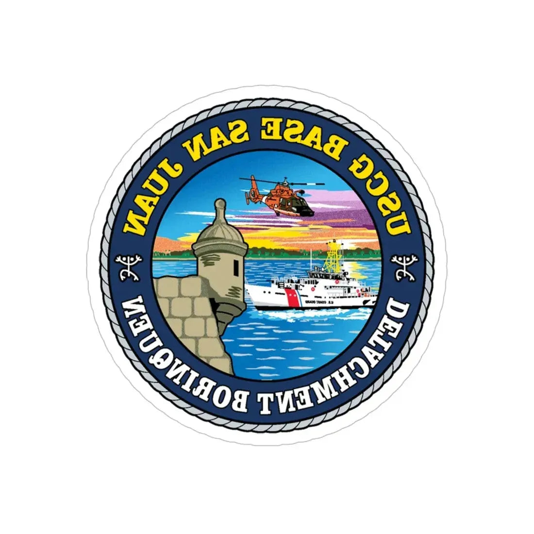 USCG Base San Juan (U.S. Coast Guard) REVERSE PRINT Transparent Die-Cut STICKER 6 Inch Die-Cut Transparent - The Sticker Space