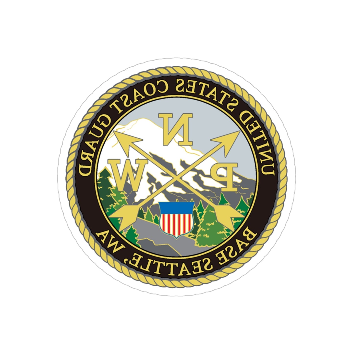 USCG Base Seattle (U.S. Coast Guard) REVERSE PRINT Transparent STICKER-5 Inch-The Sticker Space