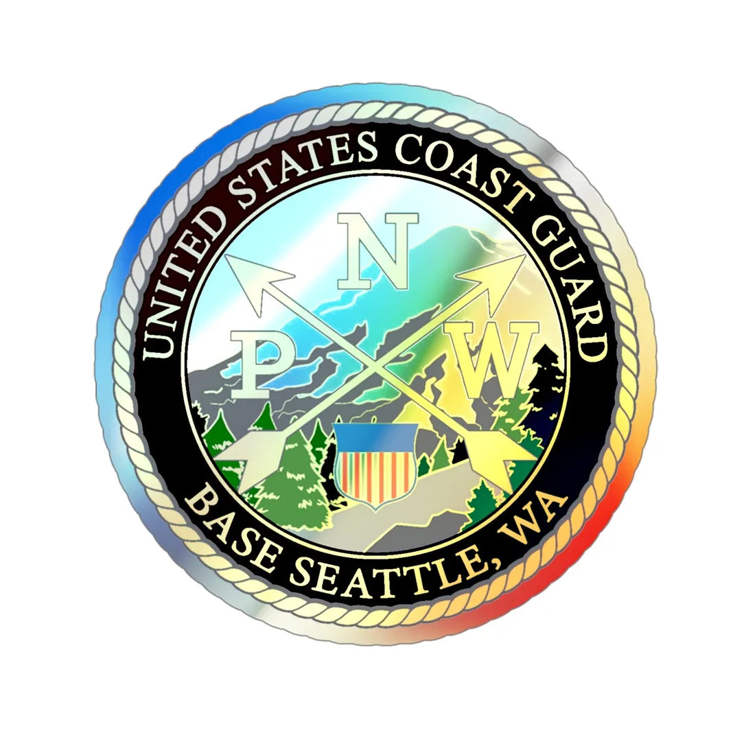 USCG Base Seattle (U.S. Coast Guard) Holographic STICKER Die-Cut Vinyl Decal 4 Inch Holographic - The Sticker Space