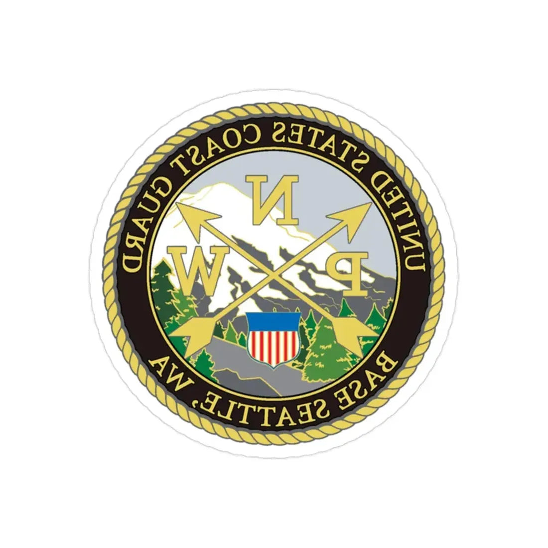 USCG Base Seattle (U.S. Coast Guard) REVERSE PRINT Transparent Die-Cut STICKER 2 Inch Die-Cut Transparent - The Sticker Space