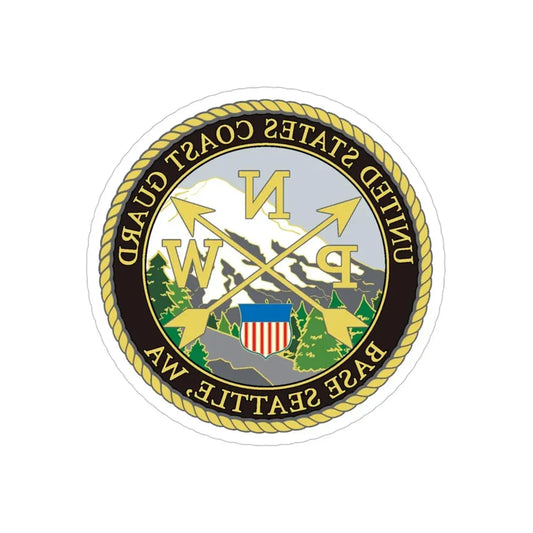 USCG Base Seattle (U.S. Coast Guard) REVERSE PRINT Transparent Die-Cut STICKER 6 Inch Die-Cut Transparent - The Sticker Space