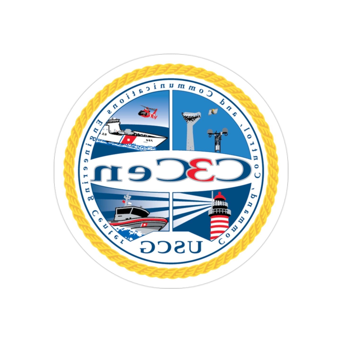 USCG C3 Cen Command Control Comm Engineering (U.S. Coast Guard) REVERSE PRINT Transparent STICKER-2" × 2"-The Sticker Space