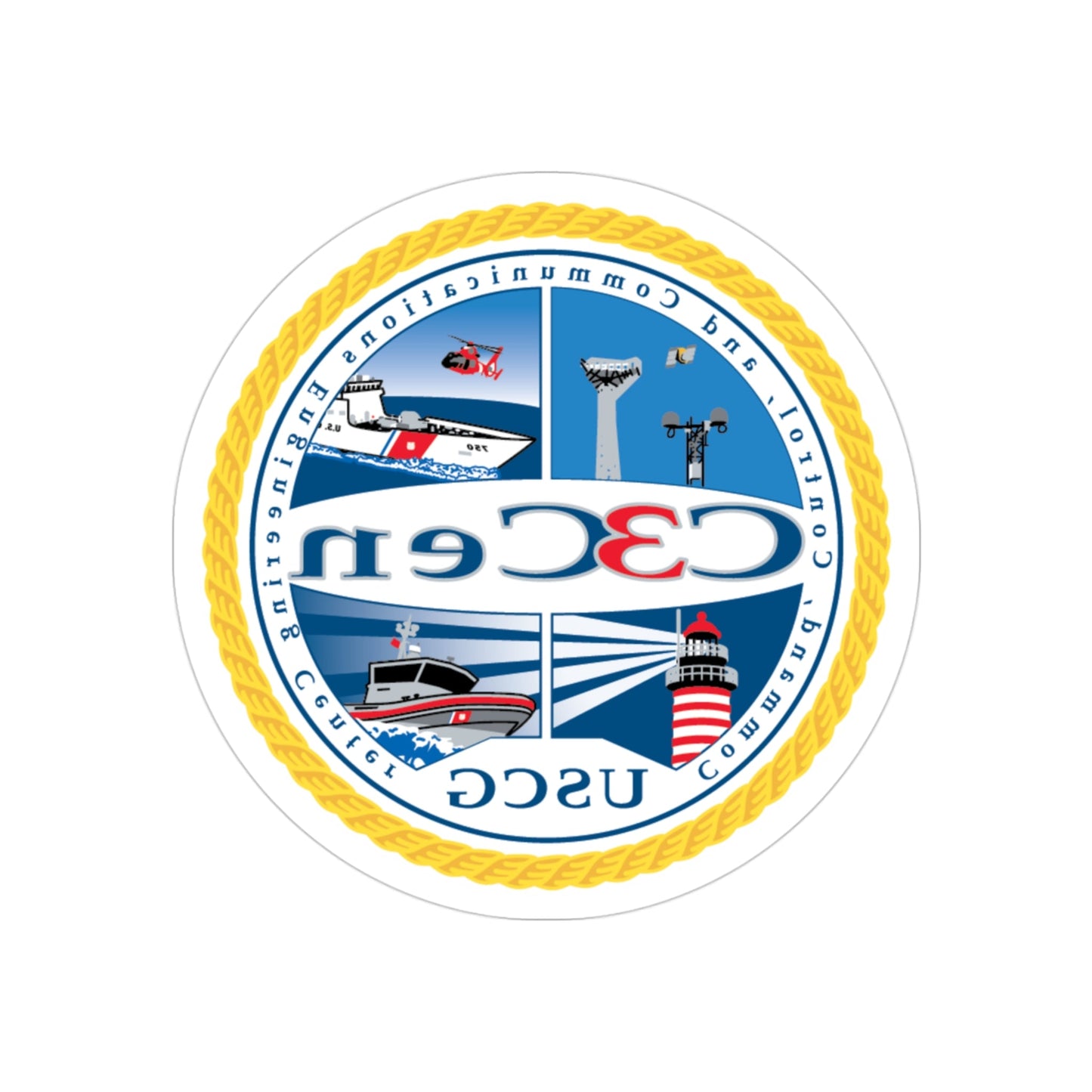 USCG C3 Cen Command Control Comm Engineering (U.S. Coast Guard) REVERSE PRINT Transparent STICKER-3" × 3"-The Sticker Space