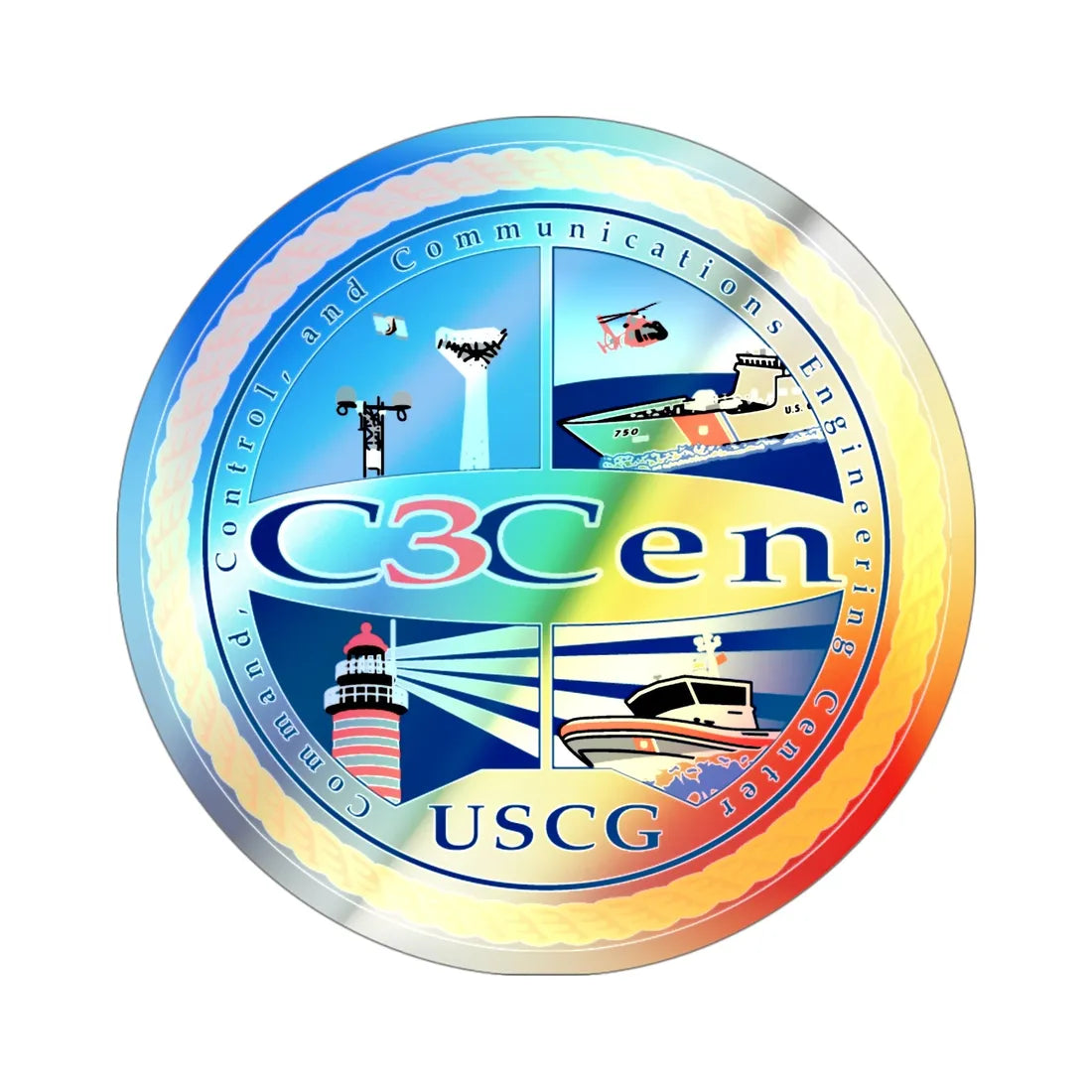 USCG C3 Cen Command Control Comm Engineering (U.S. Coast Guard) Holographic STICKER Die-Cut Vinyl Decal 4 Inch Holographic - The Sticker Space