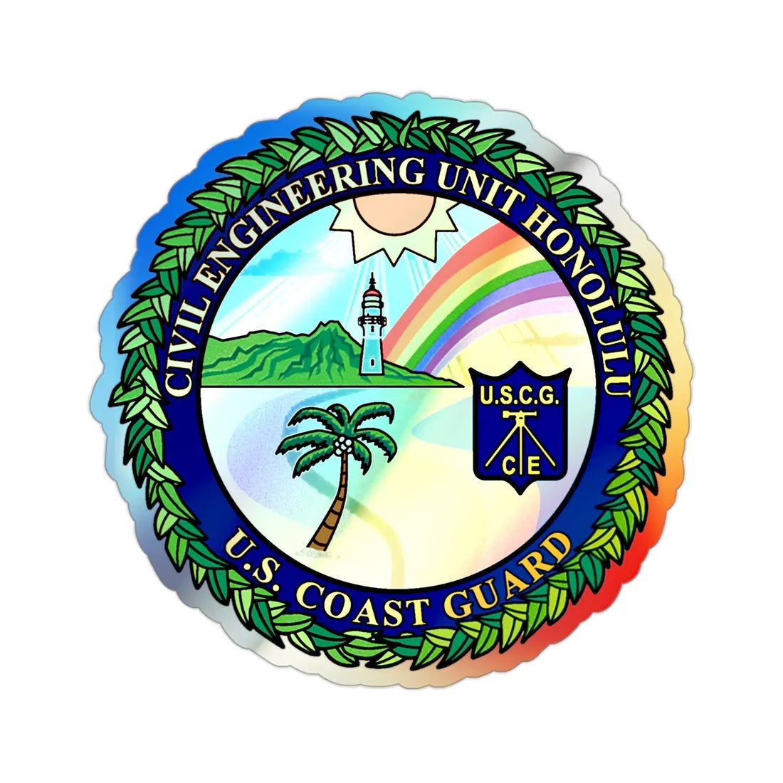 USCG CE Unit Honolulu (U.S. Coast Guard) Holographic STICKER Die-Cut Vinyl Decal 2 Inch Holographic - The Sticker Space