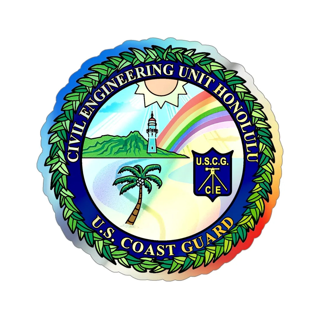 USCG CE Unit Honolulu (U.S. Coast Guard) Holographic STICKER Die-Cut Vinyl Decal 4 Inch Holographic - The Sticker Space