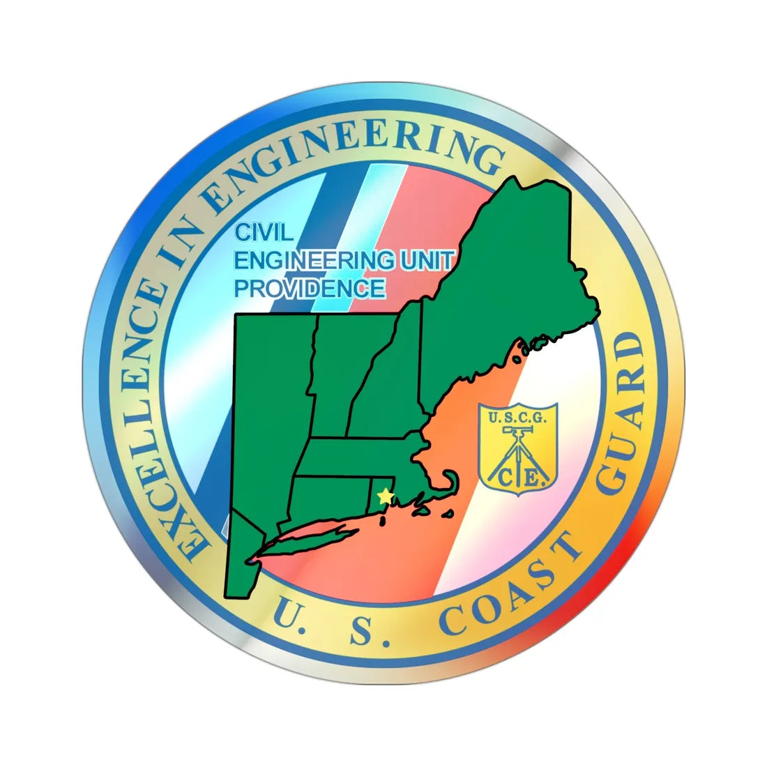 USCG Civil Engineering Unit Providence (U.S. Coast Guard) Holographic STICKER Die-Cut Vinyl Decal 3 Inch Holographic - The Sticker Space