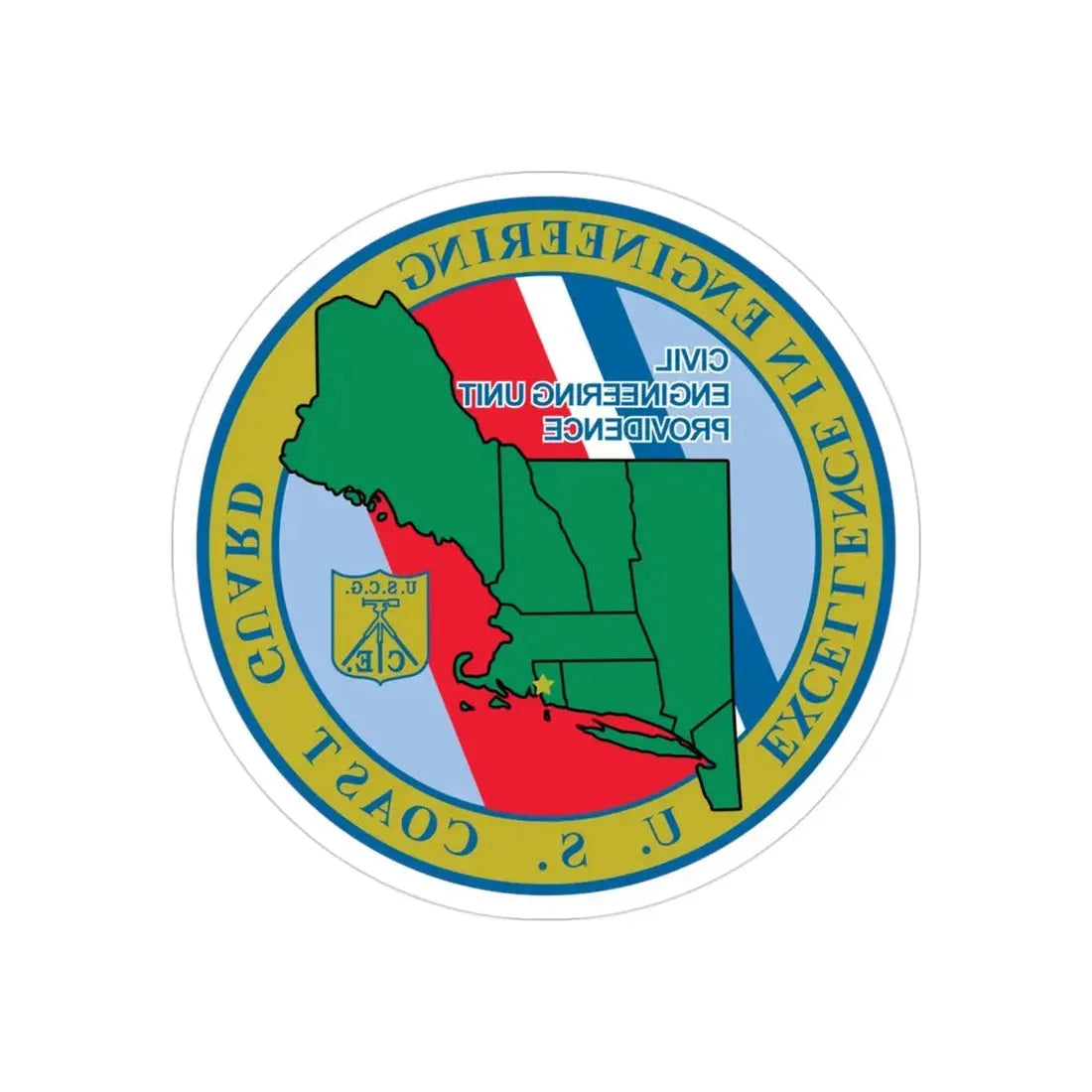USCG Civil Engineering Unit Providence (U.S. Coast Guard) REVERSE PRINT Transparent Die-Cut STICKER 3 Inch Die-Cut Transparent - The Sticker Space