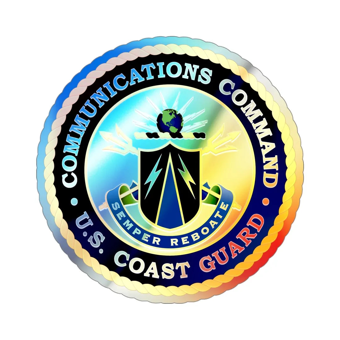 USCG Communications Command (U.S. Coast Guard) Holographic STICKER Die-Cut Vinyl Decal 4 Inch Holographic - The Sticker Space