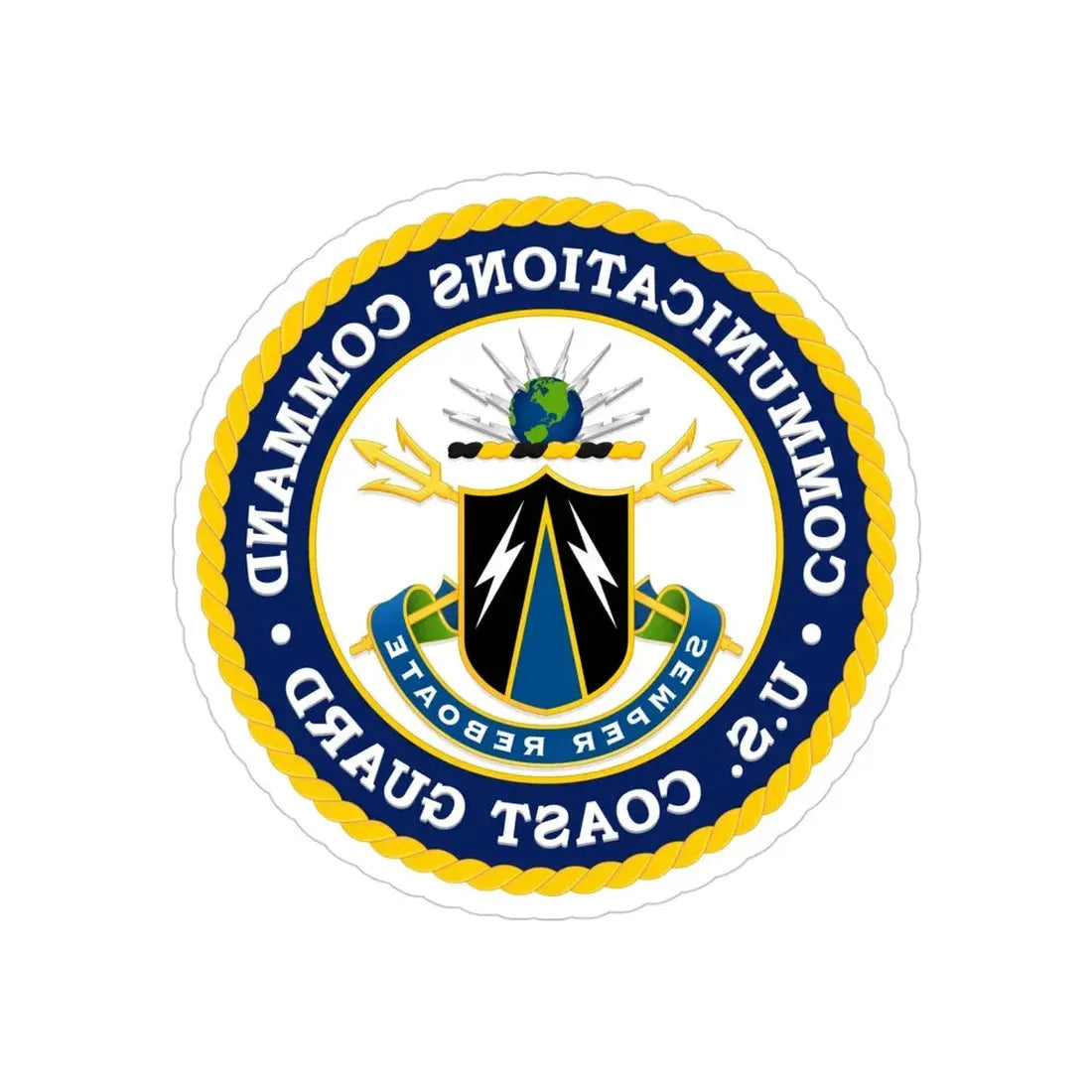 USCG Communications Command (U.S. Coast Guard) REVERSE PRINT Transparent Die-Cut STICKER 4 Inch Die-Cut Transparent - The Sticker Space