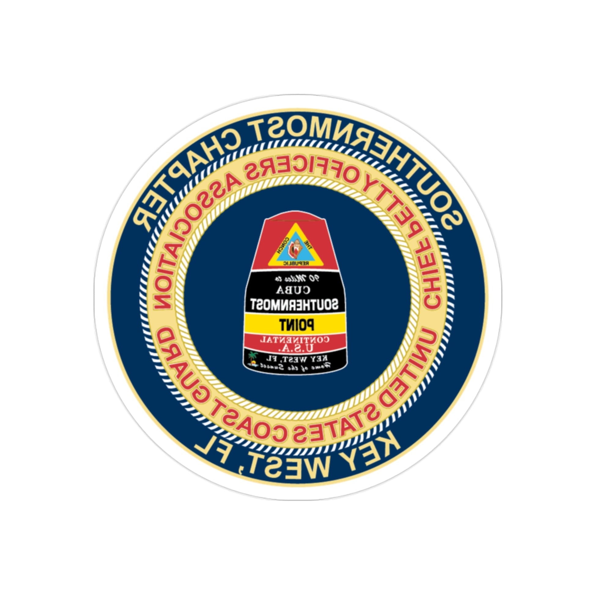 USCG CPOA Key West FL Southernmost Chapter (U.S. Coast Guard) REVERSE PRINT Transparent STICKER-2" × 2"-The Sticker Space