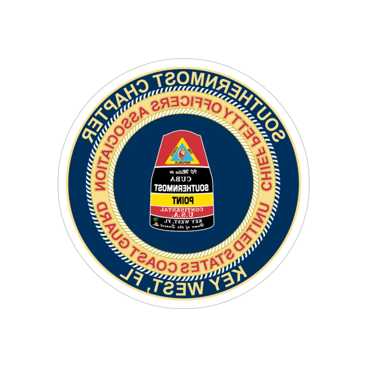 USCG CPOA Key West FL Southernmost Chapter (U.S. Coast Guard) REVERSE PRINT Transparent STICKER-4" × 4"-The Sticker Space