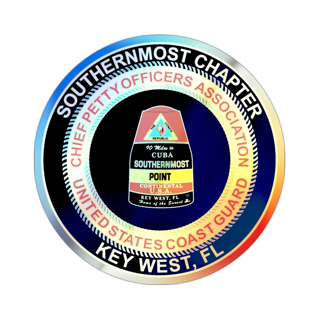 USCG CPOA Key West FL Southernmost Chapter (U.S. Coast Guard) Holographic STICKER Die-Cut Vinyl Decal 2 Inch Holographic - The Sticker Space