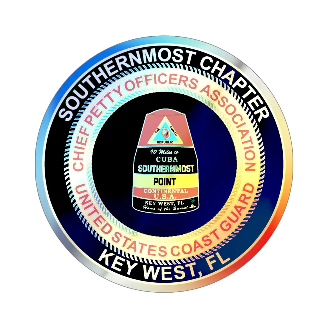 USCG CPOA Key West FL Southernmost Chapter (U.S. Coast Guard) Holographic STICKER Die-Cut Vinyl Decal 4 Inch Holographic - The Sticker Space