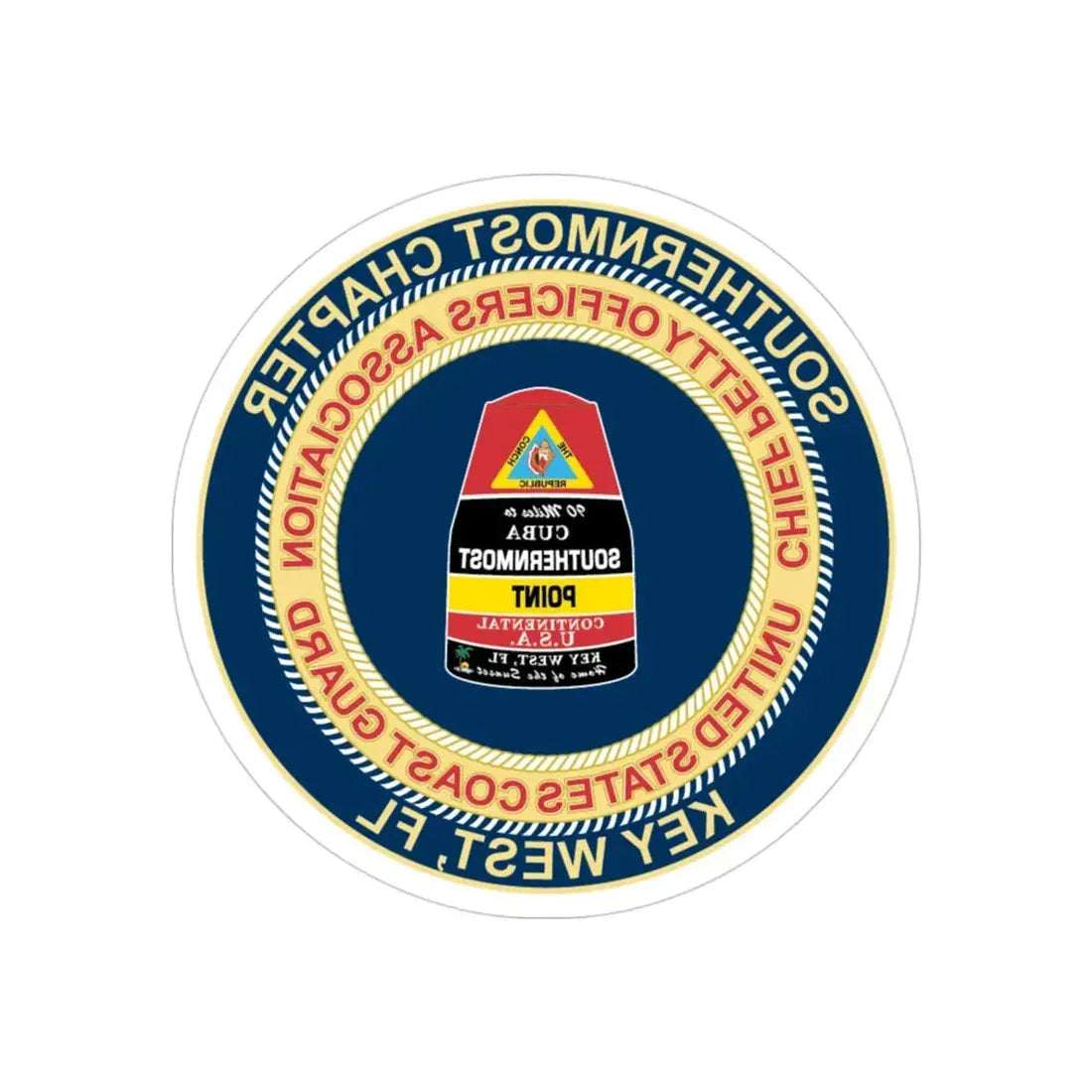 USCG CPOA Key West FL Southernmost Chapter (U.S. Coast Guard) REVERSE PRINT Transparent Die-Cut STICKER 3 Inch Die-Cut Transparent - The Sticker Space