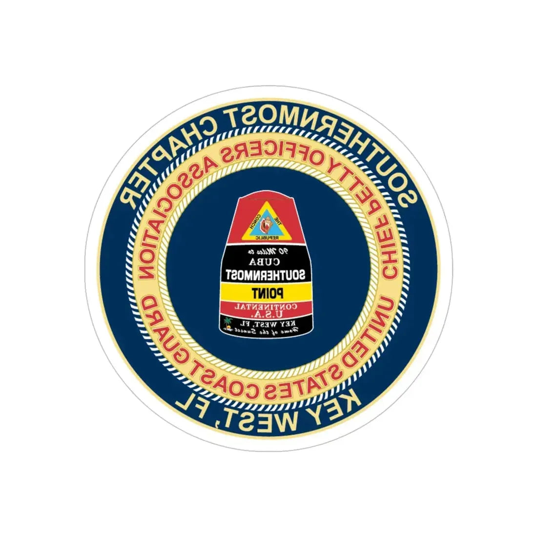 USCG CPOA Key West FL Southernmost Chapter (U.S. Coast Guard) REVERSE PRINT Transparent Die-Cut STICKER 5 Inch Die-Cut Transparent - The Sticker Space