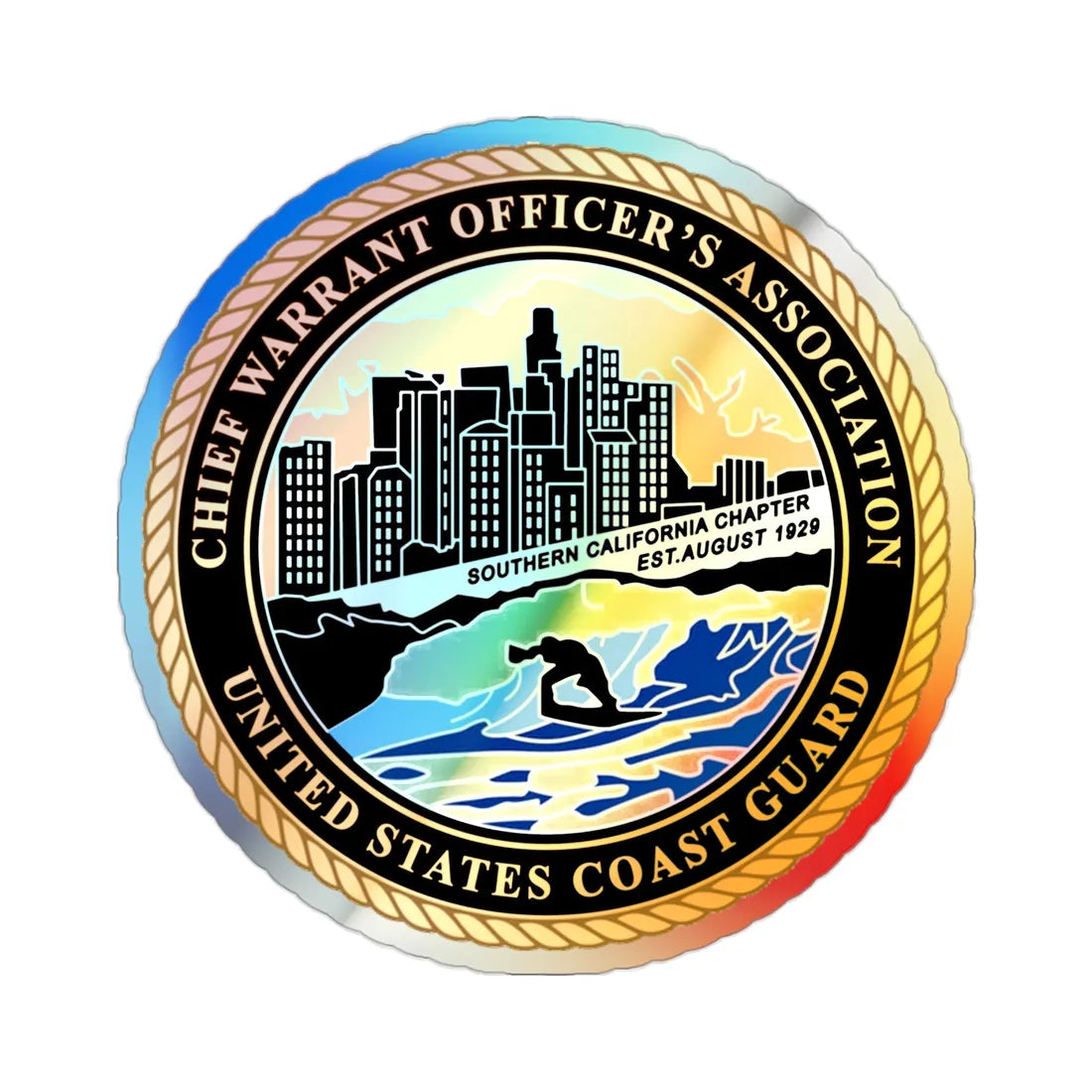 USCG CWO Assoc Surfer (U.S. Coast Guard) Holographic STICKER Die-Cut Vinyl Decal 2 Inch Holographic - The Sticker Space