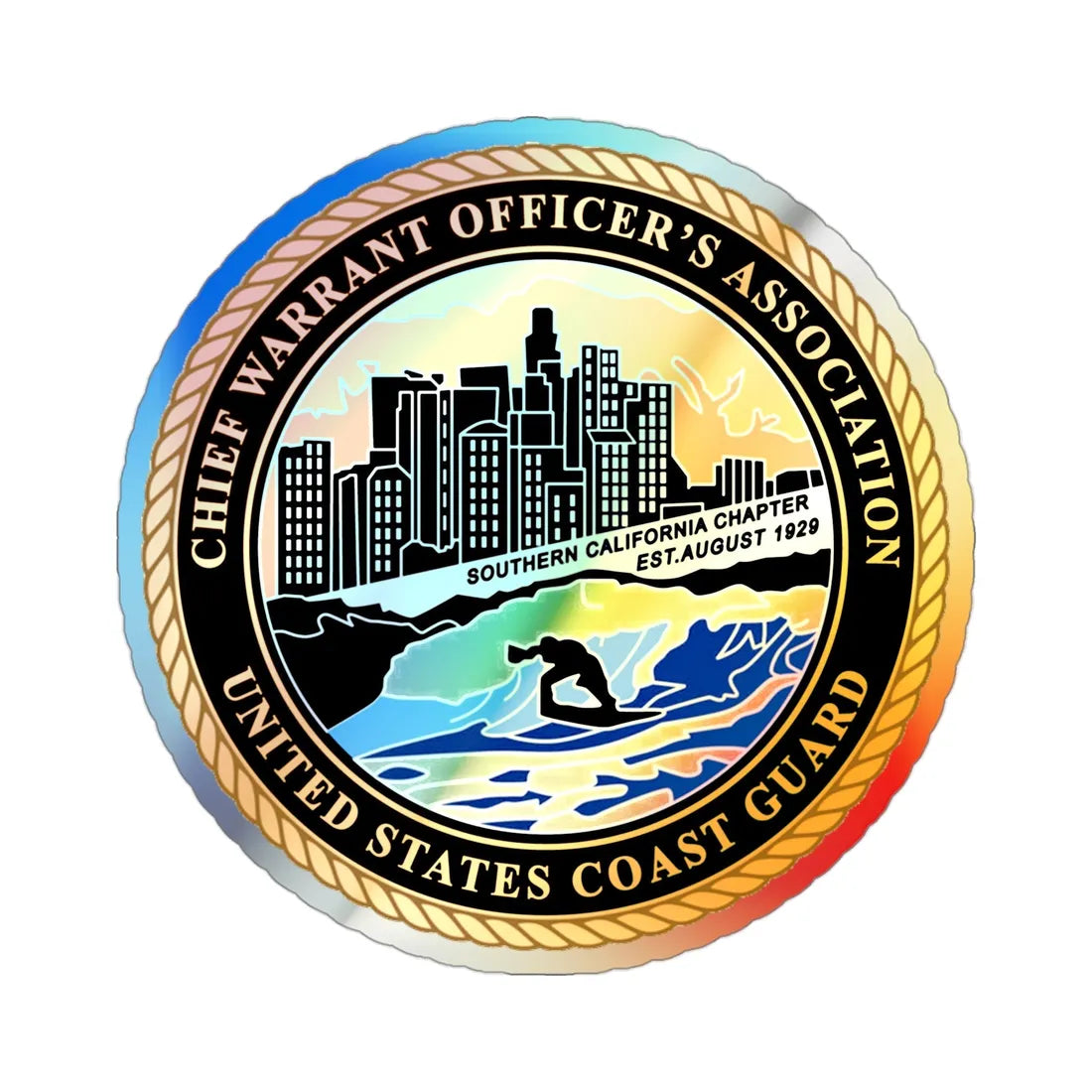 USCG CWO Assoc Surfer (U.S. Coast Guard) Holographic STICKER Die-Cut Vinyl Decal 3 Inch Holographic - The Sticker Space